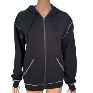 Hires black hoodie sweatshirt exposed seam zip up size S NWT